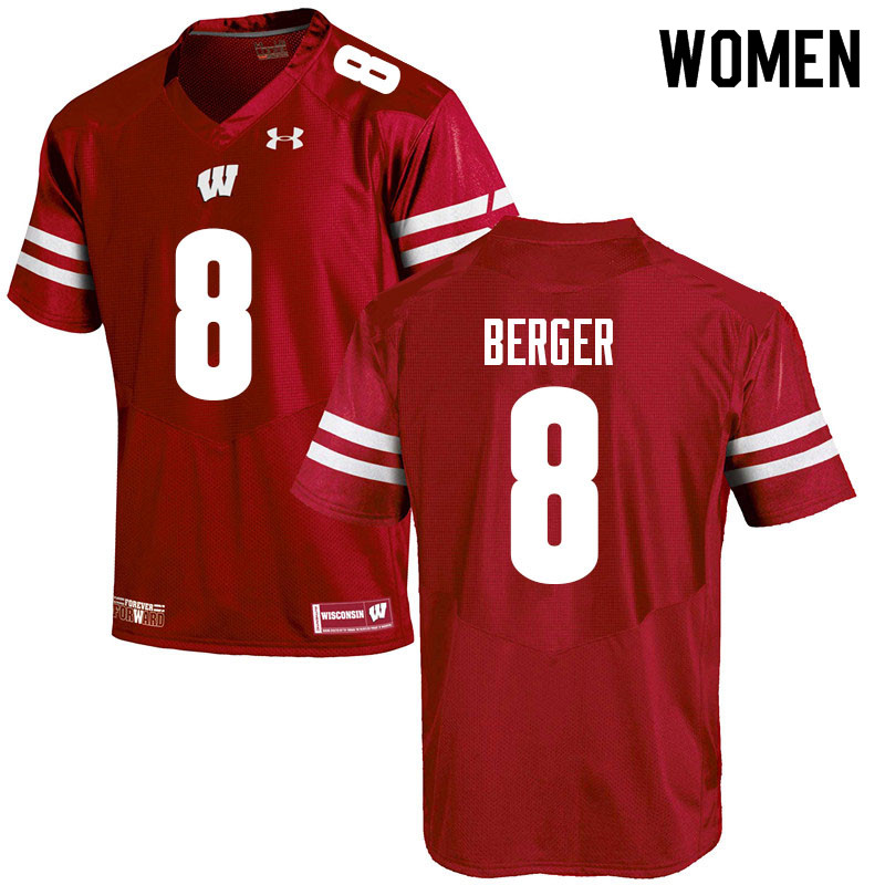 Wisconsin Badgers Women's #8 Jalen Berger NCAA Under Armour Authentic Red College Stitched Football Jersey RB40R43WR